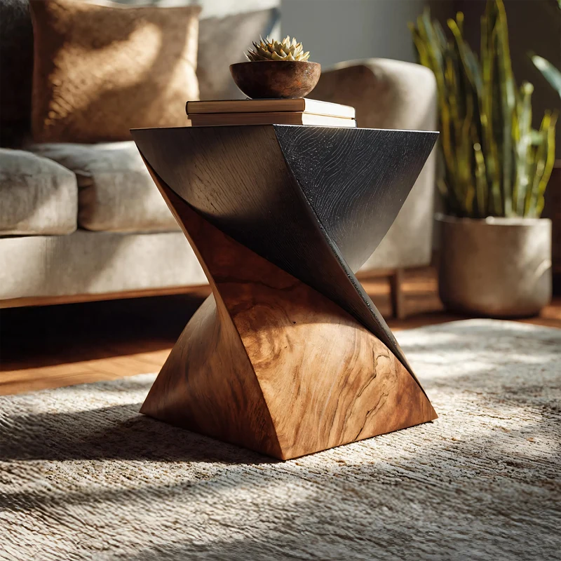 Spry Interior Handcrafted Wooden Side Table, Artistic Sculptural Solid Wood Accent End Table for Living Room Home Decor, SILDTTNSTA032