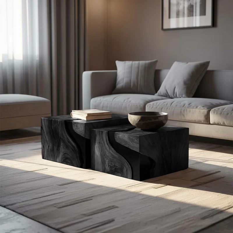 Spry Interior Farmhouse Solid Wood Cube Coffee Table, Rustic Handcrafted Wooden Block End Table & Nightstand for Cozy Bedroom, SILDTTNCF053