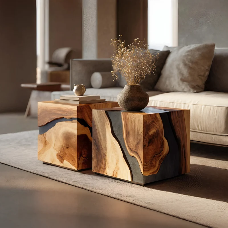 Mid Century Wooden Cube Coffee Table For Entryway Decor SILDTTNCF052