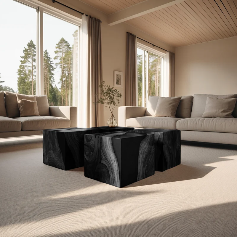 Spry Interior Handcrafted Low Wooden Coffee Table, Solid Wood Modern Center Table for Contemporary Living Room and Office Decor, SILDTTNCF050