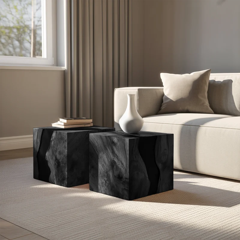 Spry Interior Handcrafted Solid Wood Cube Coffee Table, Rustic Block End Table & Bedside Nightstand for Living Room Decor, SILDTTNCF046