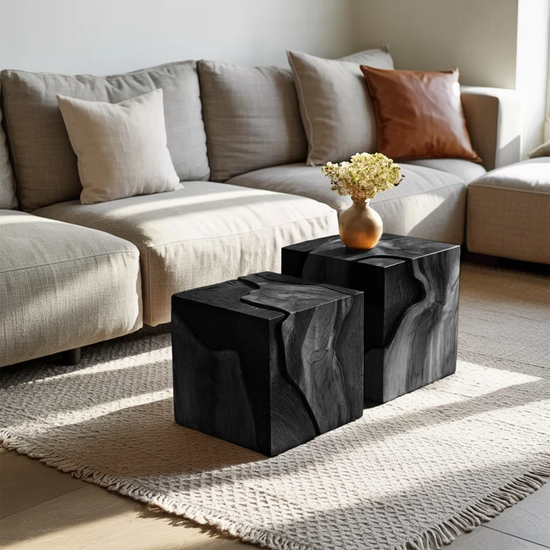Spry Interior Handcrafted Low Wooden Coffee Table, Solid Wood Center Table for Modern Living Room and Cozy Lounge Interior, SILDTTNCF042