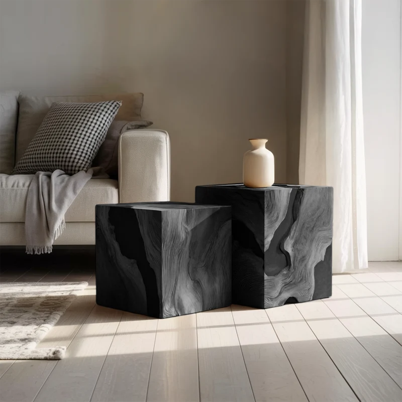 Spry Interior Handcrafted Solid Wood Square Coffee Table, Modern Wood Accent Side Table & Bedside Nightstand for Foyer Decor, SILDTTNCF038