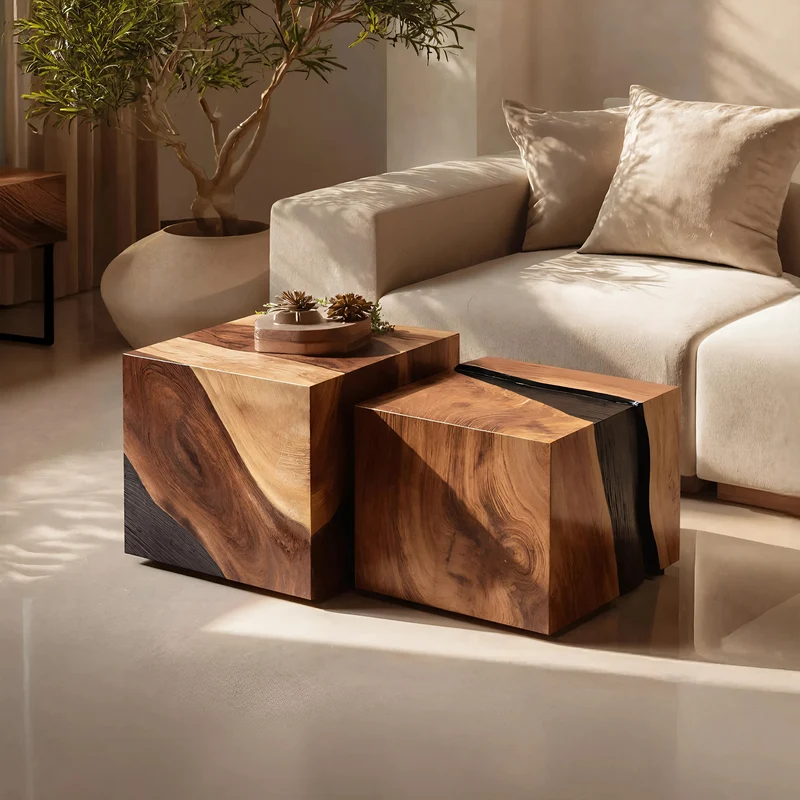 Spry Interior Modern Wooden Cube Coffee Table, Handcrafted Block End Side Table & Bedside Nightstand for Minimalist Home, SILDTTNCF031