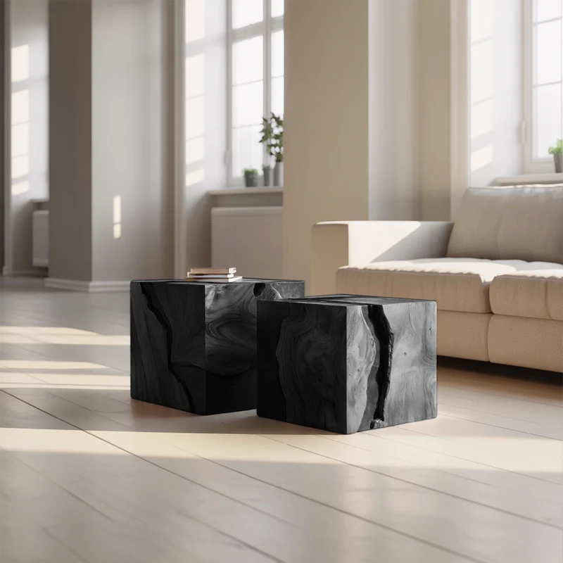 Spry Interior Mid Century Wooden Cube Coffee Table, Handcrafted Block End Side Table & Bedside Nightstand for Living Room, SILDTTNCF028