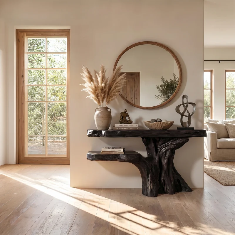 Spry Interior Minimalist Sculptural Console Table, Modern Solid Wood Entryway Sofa Table & Hallway Accent Piece, SINLKICS571