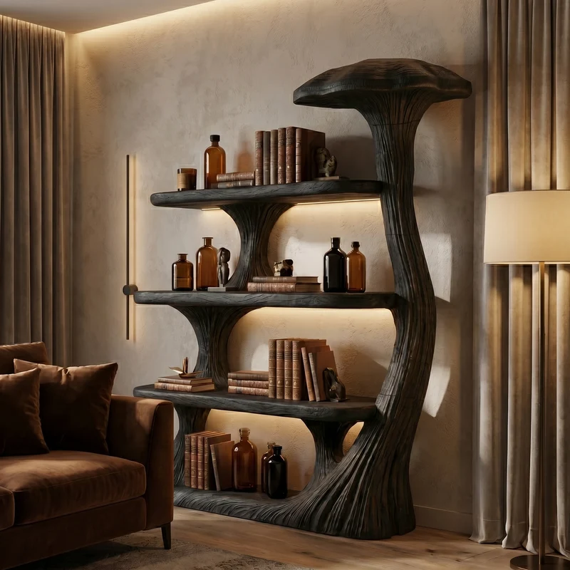 Mushroom Bookshelf Wooden Bookcase Display Shelf For Living Room Bedroom Decor SINLSATB731