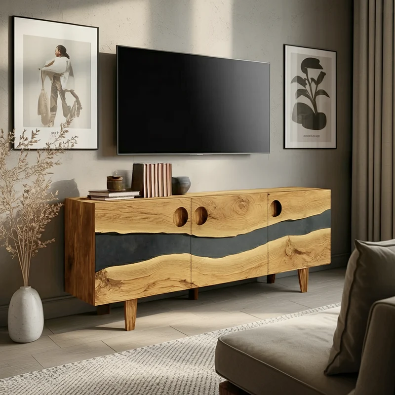 Spry Interior Farmhouse Solid Wood TV Stand & Media Console, Rustic Wooden Entertainment Center Storage Cabinet, SILDTTNTVC111