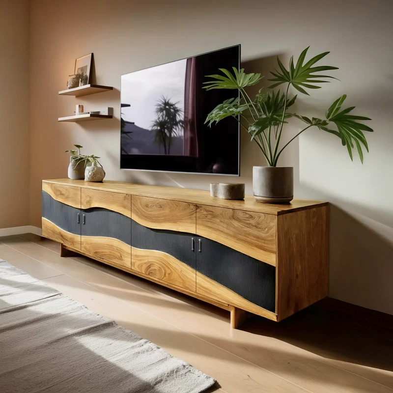 Spry Interior Modern Solid Wood TV Stand, Minimalist Wooden Media Console & Entertainment Center for Living Room, SILDTTNTVC109