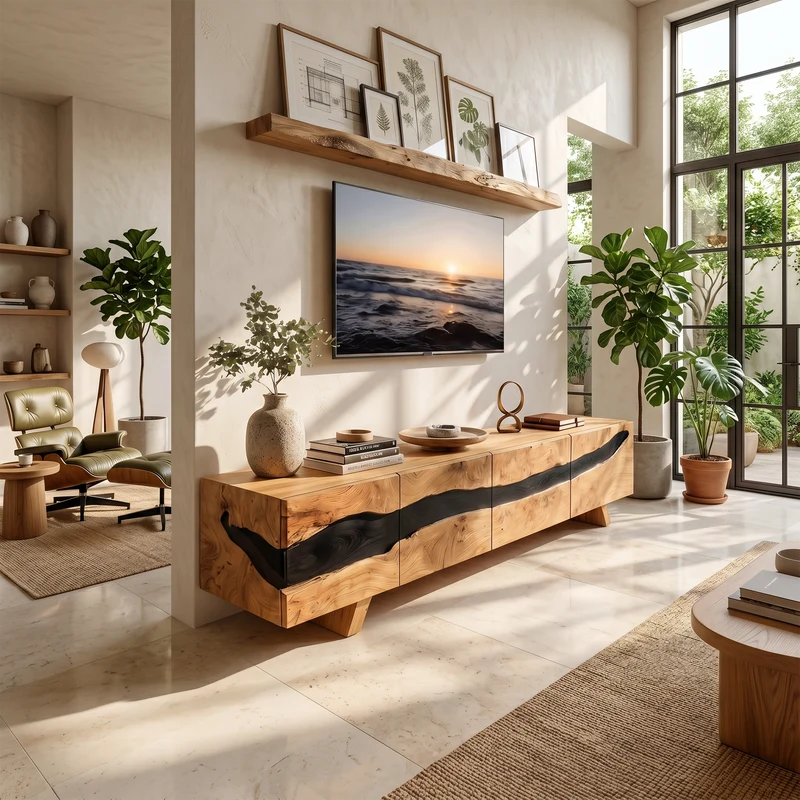 Spry Interior Mid Century Solid Wood Entertainment Stand, Retro Wooden TV Console & Media Center Cabinet for Living Room, SILDTTNTVC102