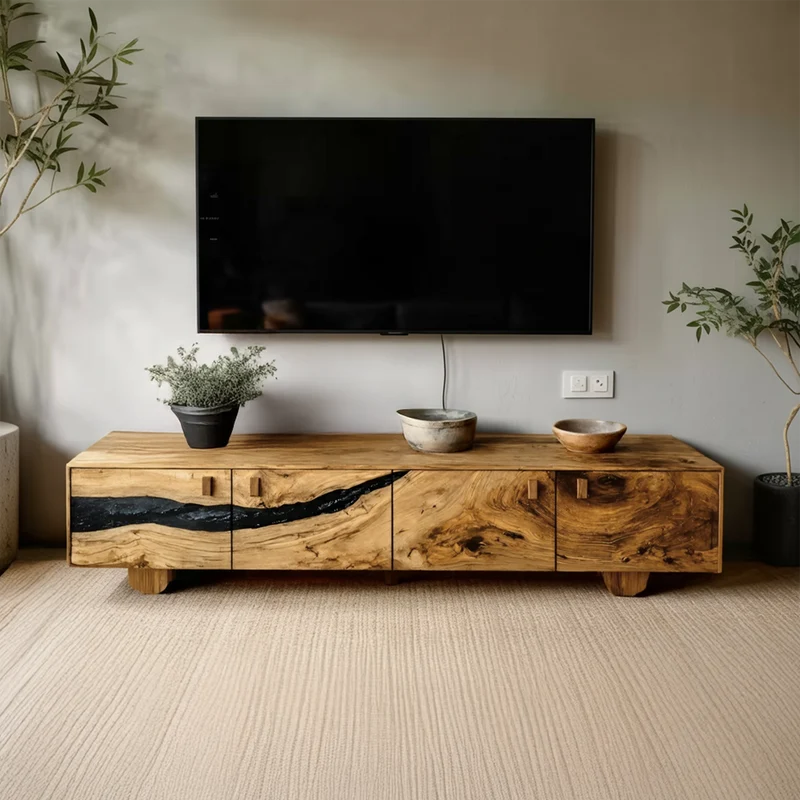 Spry Interior Farmhouse Live Edge TV Cabinet, Rustic Solid Wood Media Console & Bedroom Entertainment Center, SILDTTNTVC091