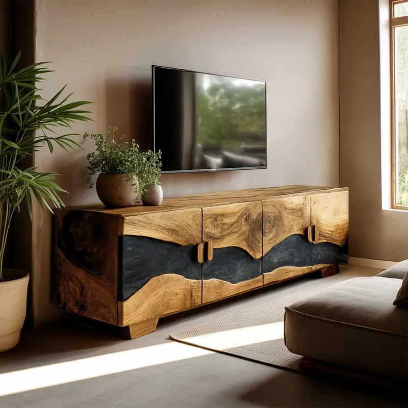 Spry Interior Mid Century Solid Wood TV Console, Retro Wooden Media Center & Entertainment Stand for Living Room, SILDTTNTVC086