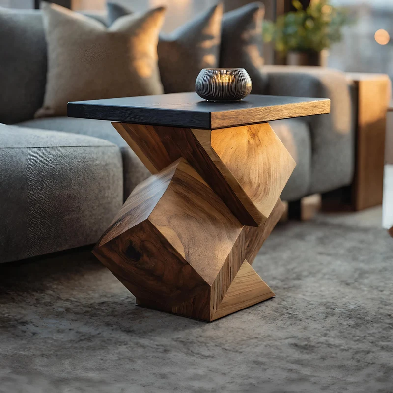 Spry Interior Handcrafted Live Edge Side Table, Natural Solid Wood End Table and Rustic Accent Nightstand for Bedroom, SILDTTNSTA014