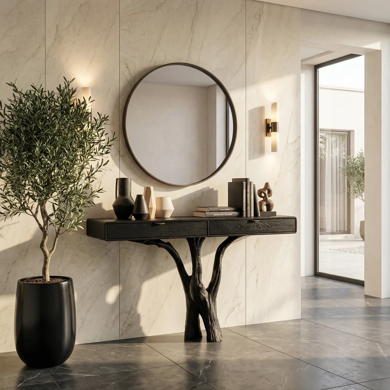 Spry Interior Sculptural Tree Console Table, Solid Wood Branch Pedestal Entryway Sofa Table for Living Room, SINLKICS560