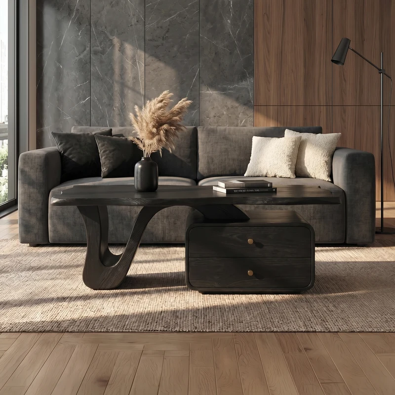 Spry Interior Modern Coffee Table with Storage, Handcrafted Solid Wood Center Accent Table for Living Room Lounge, SINLKICF358