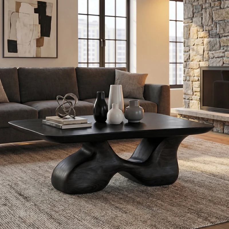 Spry Interior Mid Century Wooden Coffee Table, Retro Solid Wood Center Accent Table for Living Room Lounge, SINLKICF357