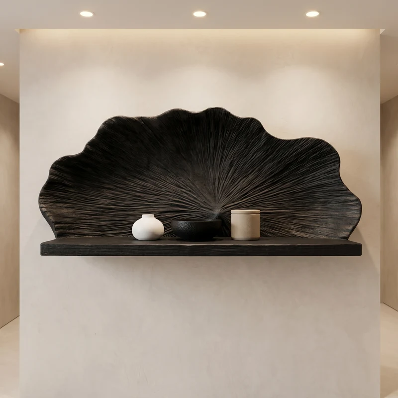 Spry Interior Carved Shell Shape Floating Wall Shelf, Decorative Solid Wood Hanging Ledge for Bedroom Living Room, SINLHAFL537