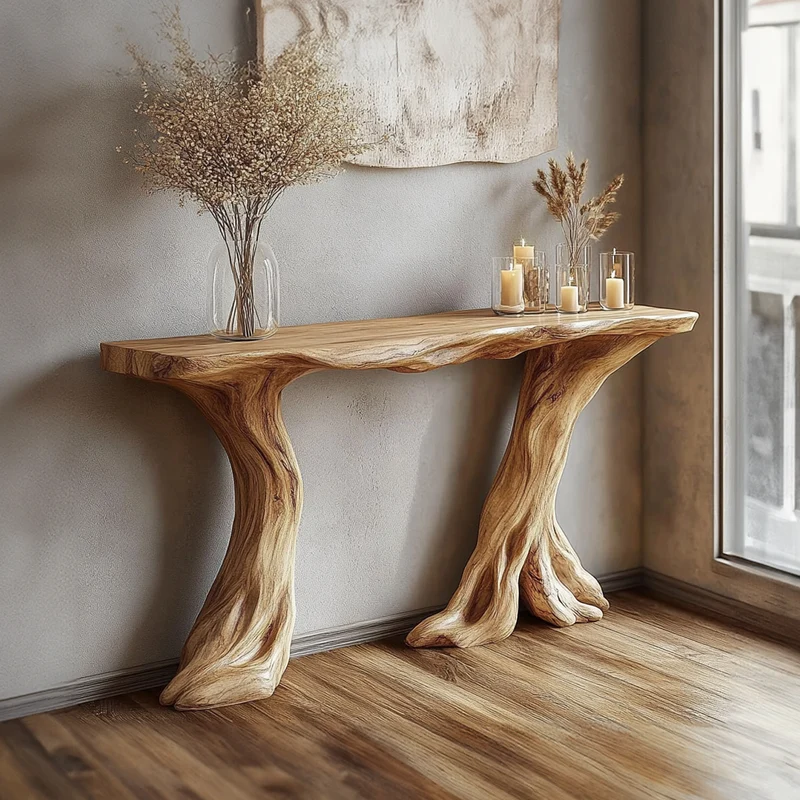 Spry Interior Organic Tree Root Console Table, Solid Wood Live Edge Entryway Table, Rustic Accent Table for Living Room, SINLKICS352