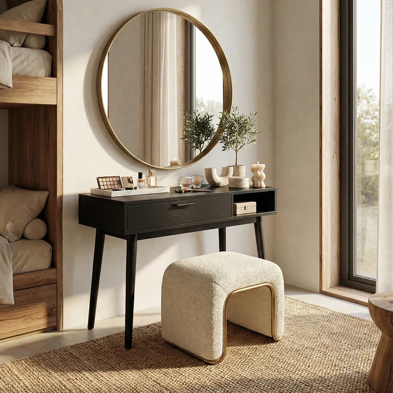 Spry Interior Japandi Wooden Makeup Desk, Modern Bedroom Dressing Table & Beauty Vanity Station, SILDTTRMV016