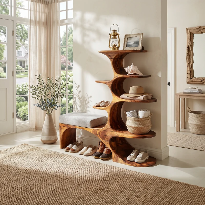 Spry Interior Modern Shoe Rack Bench, Wooden Entryway Bench Storage Seat Organizer for Living Room Corner, SILDTTRSHB010