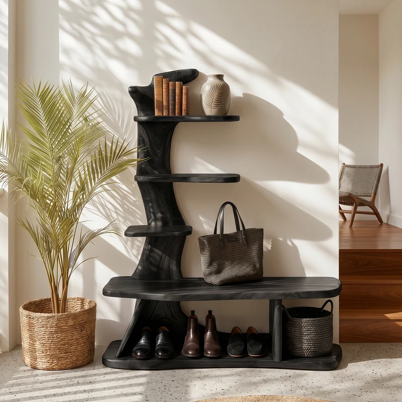 Spry Interior Industrial Shoe Rack Shelf, Rustic Wooden Entryway Utility Shelf Storage Organizer for Hallway, SILDTTRSHB007