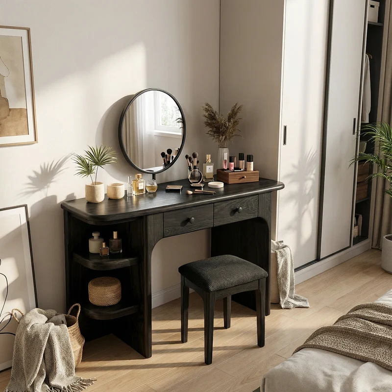 Spry Interior Rustic Dressing Table, Natural Solid Wood Makeup Vanity Desk with Drawers for Bedroom, SILDTTRMV007