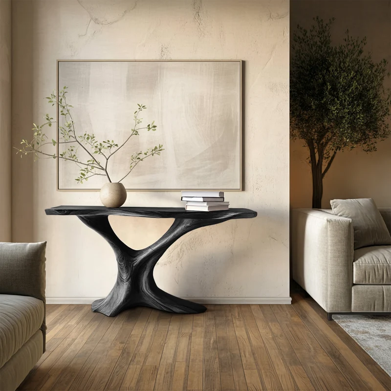 Spry Interior Mid Century Live Edge Console Table, Solid Wood Entryway Table for Foyer Display & Bedroom Decor, SILDTTRCS048