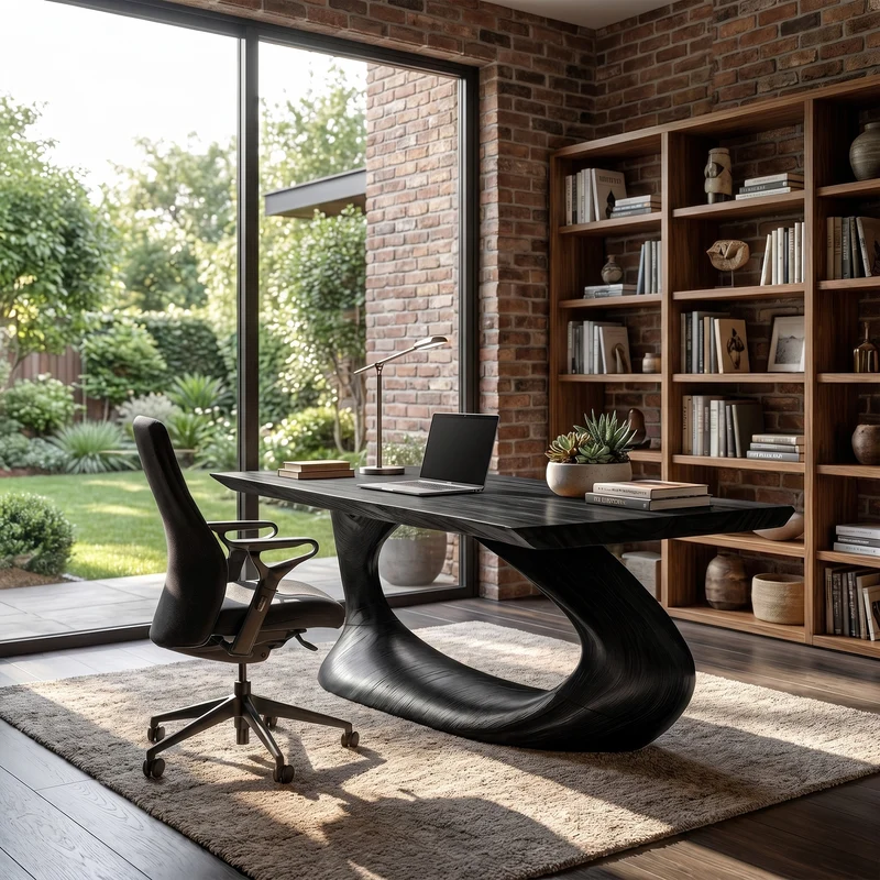Rustic Desk With Sculptural Curved Base For Home Office SINLKIDK111