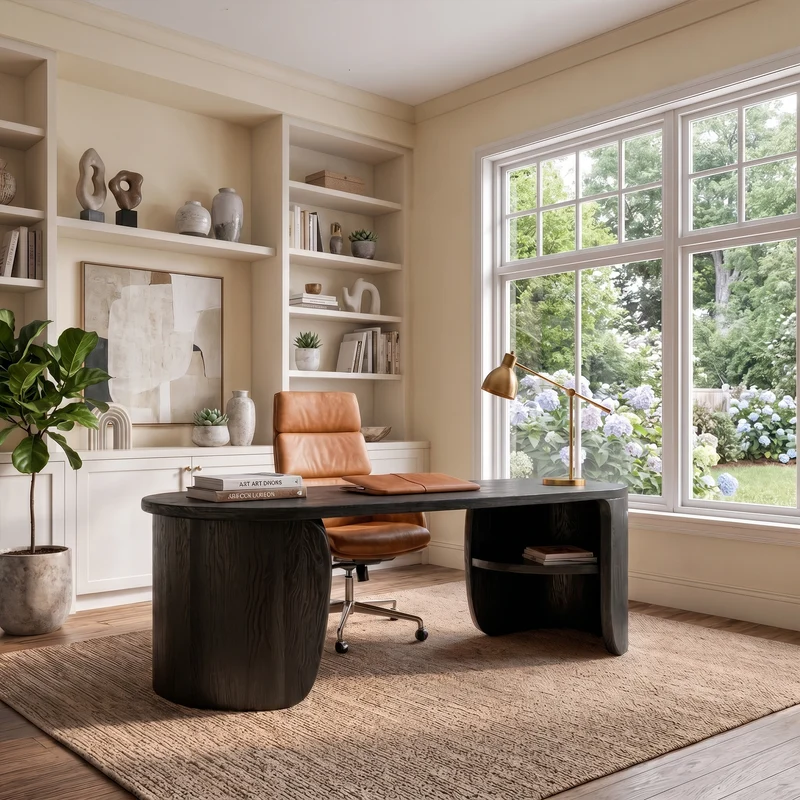 Spry Interior Minimalist Solid Wood Desk, Clean Lines Writing Desk with Built-In Storage Drawers for Home Office, SINLKIDK110