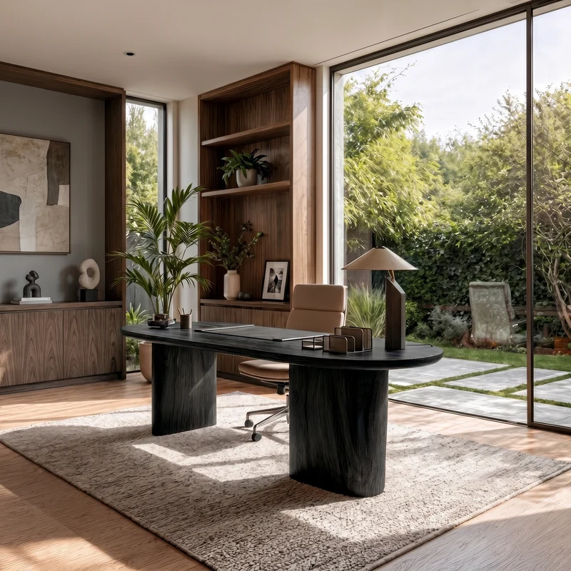 Spry Interior Organic Wooden Desk, Unique Sculptural Solid Wood Writing Desk for Living Room & Home Office, SINLKIDK107