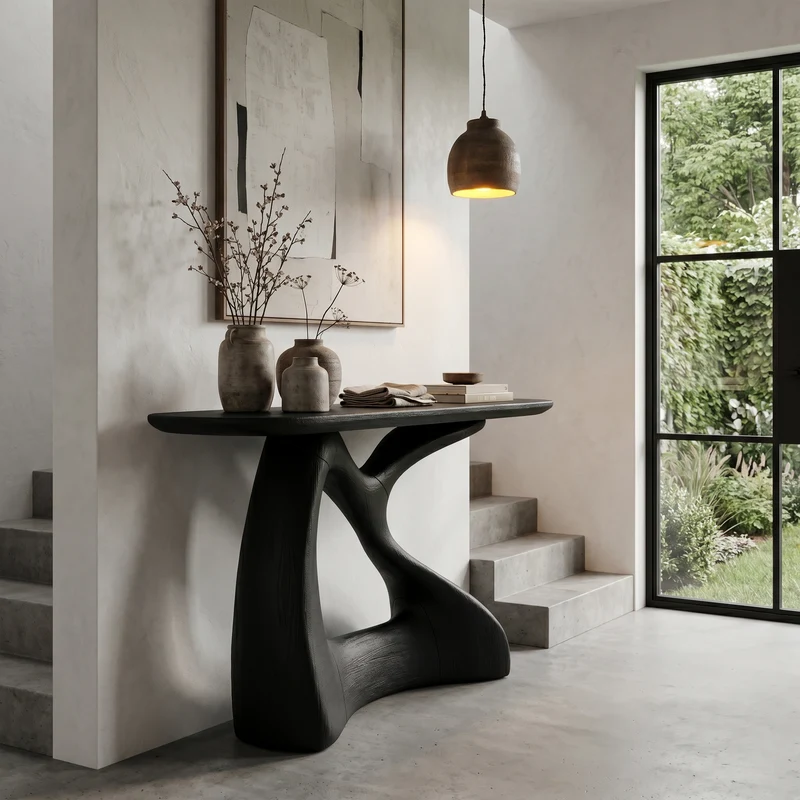 Spry Interior Sculptural Console Table, Handcrafted Twisted Wooden Base Entryway Sofa Table for Foyer, SINLHACS581
