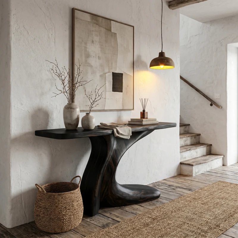 Minimal Console Table With Clean Curved Wooden Base For Living Room SINLHACS578