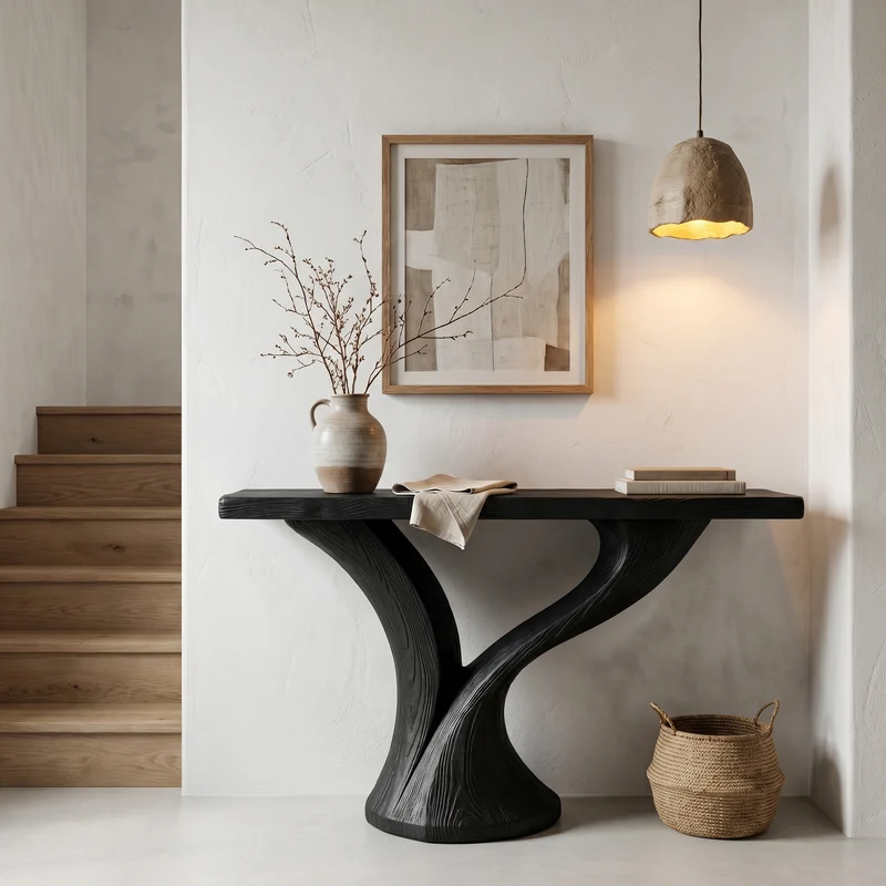 Spry Interior Organic Console Table, Sculptural Twin Curved Wooden Base Entryway Table for Living Room, SINLHACS577