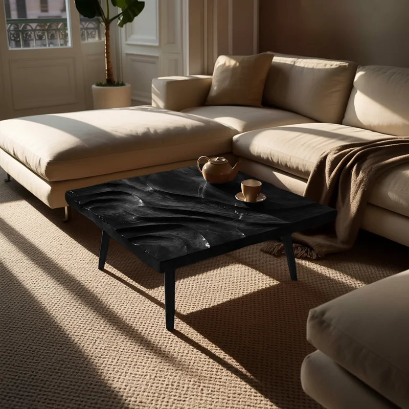 Spry Interior Modern Wooden Abstract Coffee Table, Handcrafted Solid Wood Living Room Accent Center Table, SILDTTRCF072