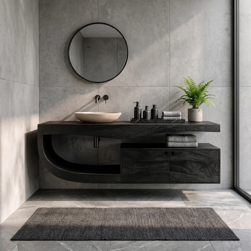 Spry Interior Wall Mounted Wooden Bathroom Vanity, Floating Solid Wood Storage Cabinet & Sink Base for Modern Powder Room Decor, SINLKIBRV300
