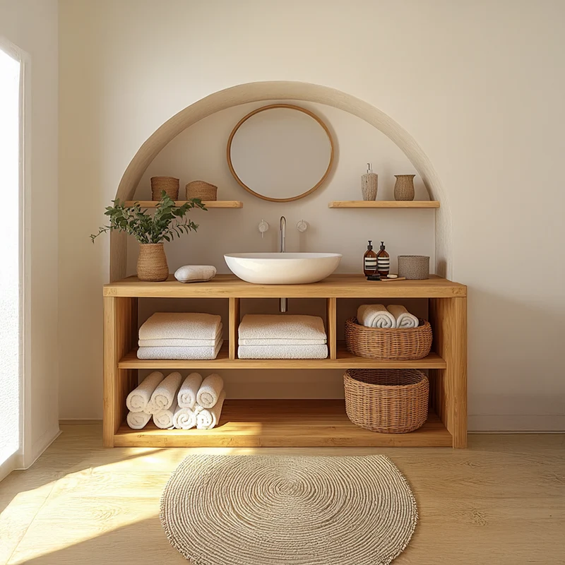 Spry Interior Modern Wooden Bathroom Storage Cabinet, Clean Natural Wood Finish Linen Tower & Organizer Shelves for Home Bathroom, SINLSABRV207