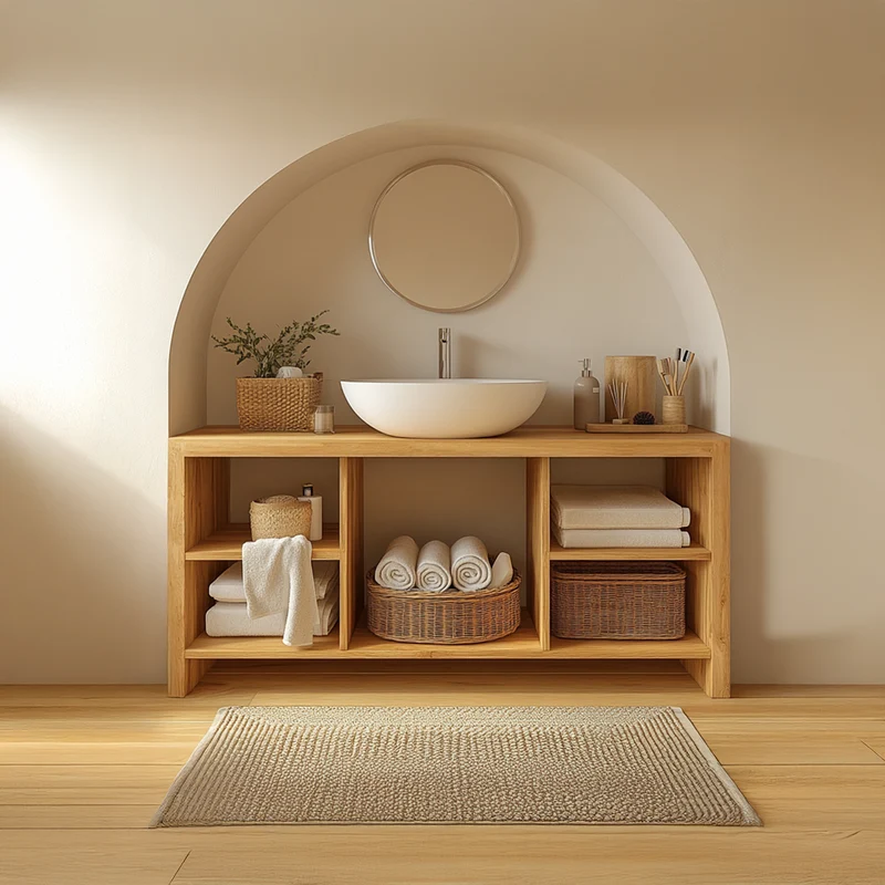 Spry Interior Contemporary Wooden Bathroom Storage Cabinet with Simple Open Shelf Layout, Handcrafted Natural Wood Linen Tower, SINLSABRV206