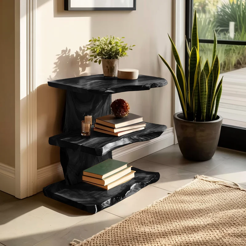 Spry Interior Farmhouse Live Edge Wooden Standing Shelf, Handcrafted Solid Wood Bookcase & Display Rack Decor, SILDTTNFGS018