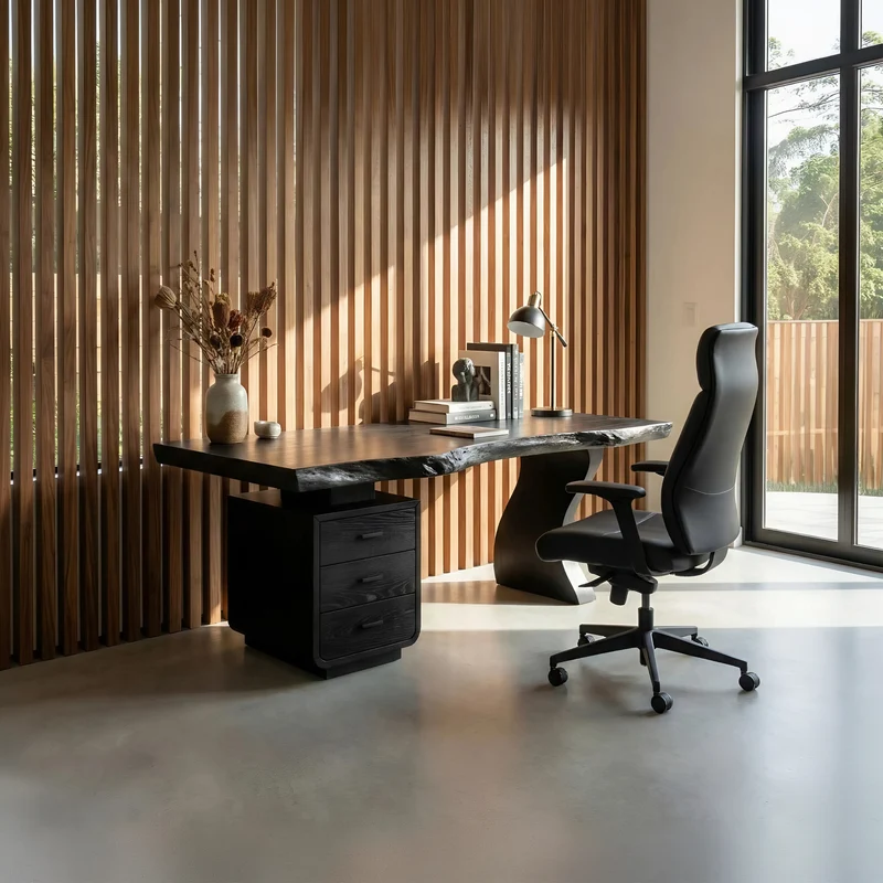 Spry Interior Contemporary Home Office Desk, Handcrafted Solid Wood Writing Computer Table for Artistic Living Room, SILDTTNDE029