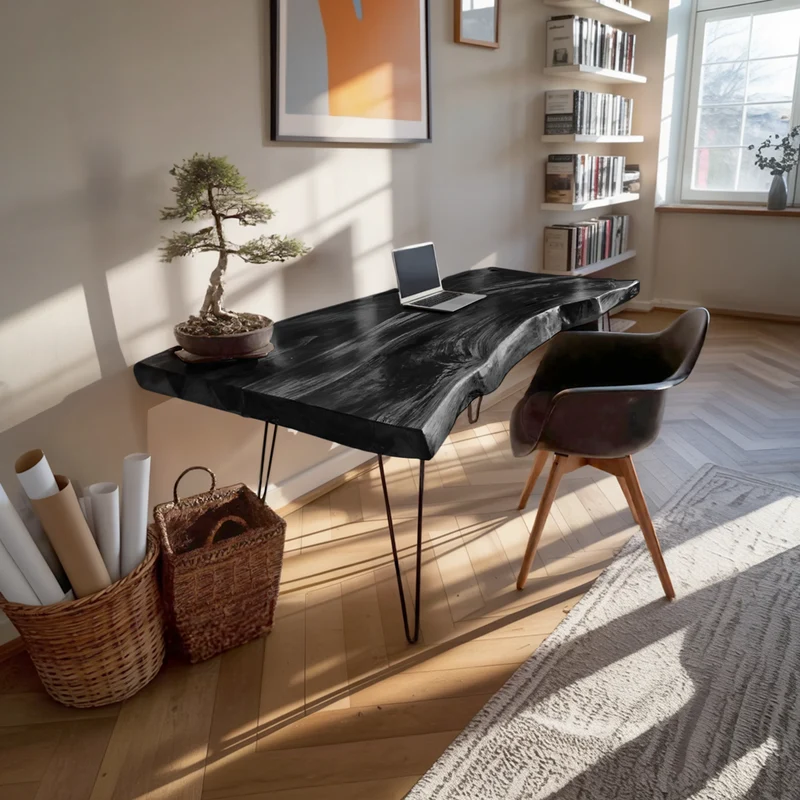 Spry Interior Handcrafted Solid Wood Desk, Wooden Computer Writing Study Table for Bedroom and Home Office Workspace Decor, SILDTTNDE019