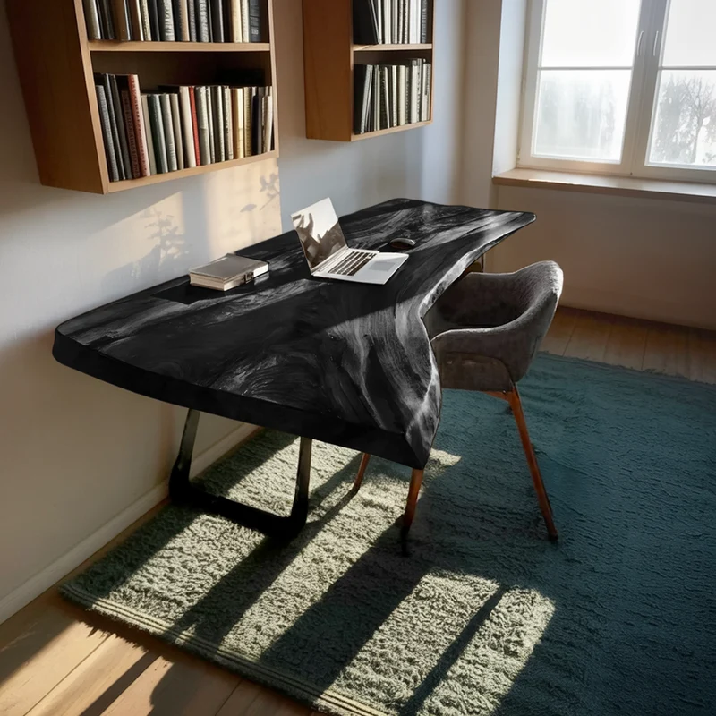 Spry Interior Farmhouse Handmade Live Edge Wood Desk, Rustic Solid Wood Computer Writing Study Table for Home Office & Bedroom, SILDTTNDE018