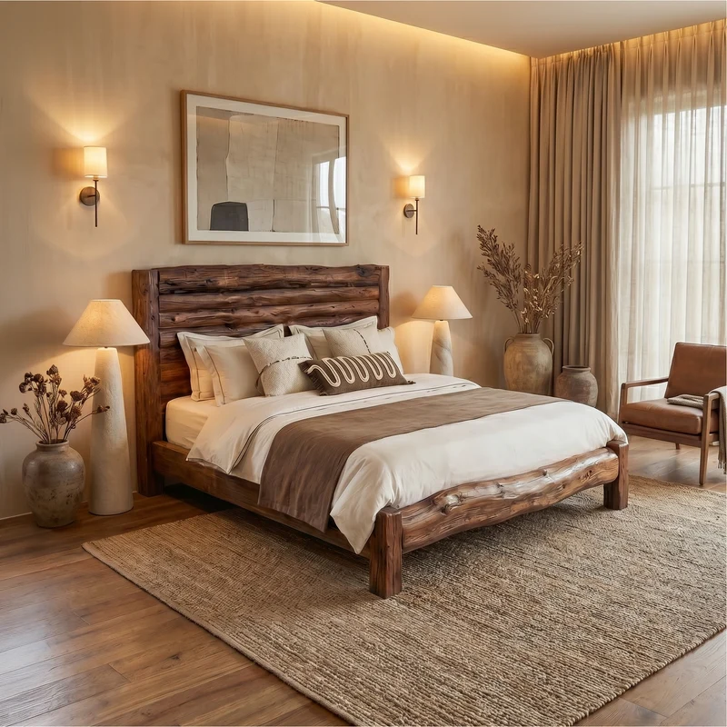 Spry Interior Minimalist Solid Wood Bed Frame, Modern Low Profile Wooden Platform Bed for Bedroom, Handcrafted Furniture, SINLSAWB119