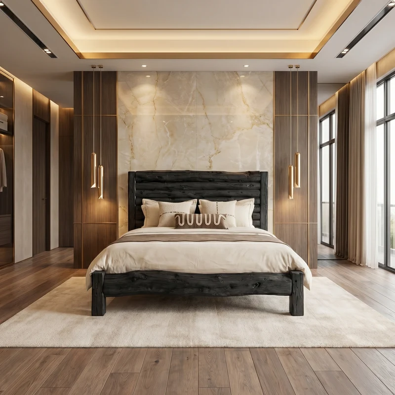 Spry Interior Minimalist Solid Wood Bed Frame, Modern Low Profile Wooden Platform Bed for Bedroom, Handcrafted Furniture, SINLSAWB119