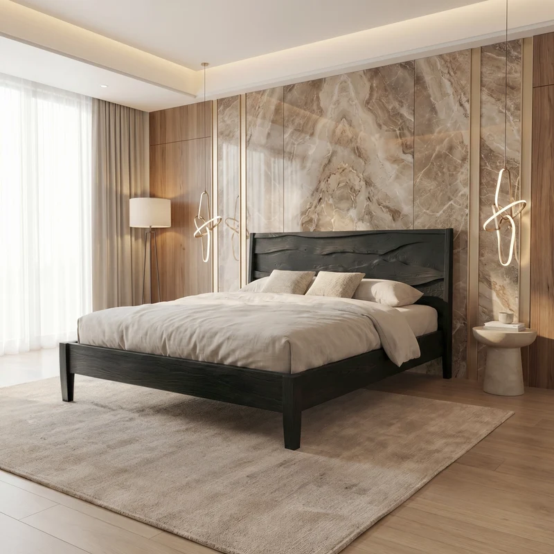 Spry Interior Rustic Natural Wood Bed Frame, Solid Wood Live Edge Platform Bed, Handcrafted Mid-Century Bedroom Furniture, SINLSAWB118