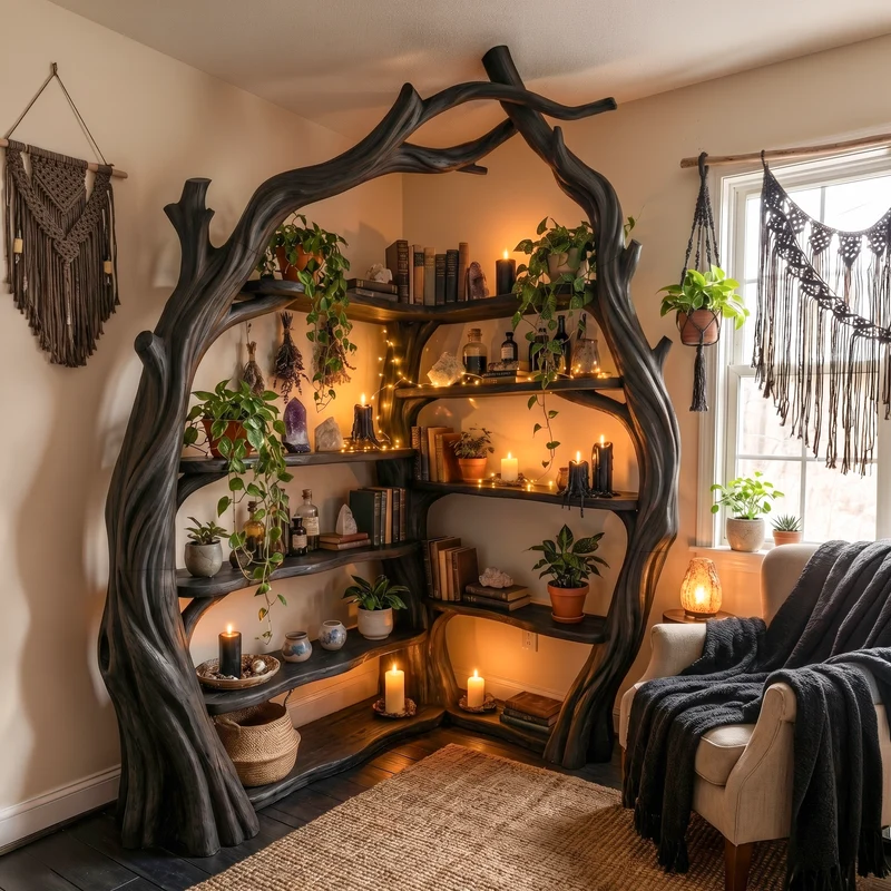 Tree Wall Bookshelf Corner Storage Bookcase Wooden Display Shelf For Living Room Bedroom Decor SINLSATB725