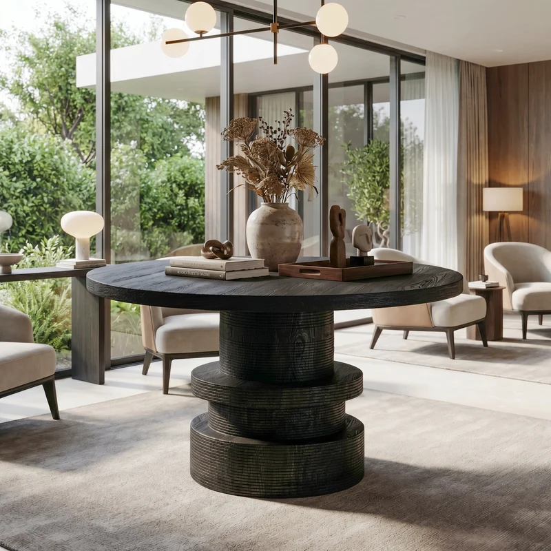 Spry Interior Organic Round Entryway Table, Solid Wood Sculptural Pedestal Foyer Table, Rustic Accent Table for Living Room, SINLSAFT033