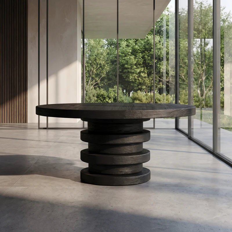 Spry Interior Modern Luxury Round Entryway Table, Solid Wood Architectural Pedestal Foyer Accent Table for Lobby, Hallway, SINLSAFT032