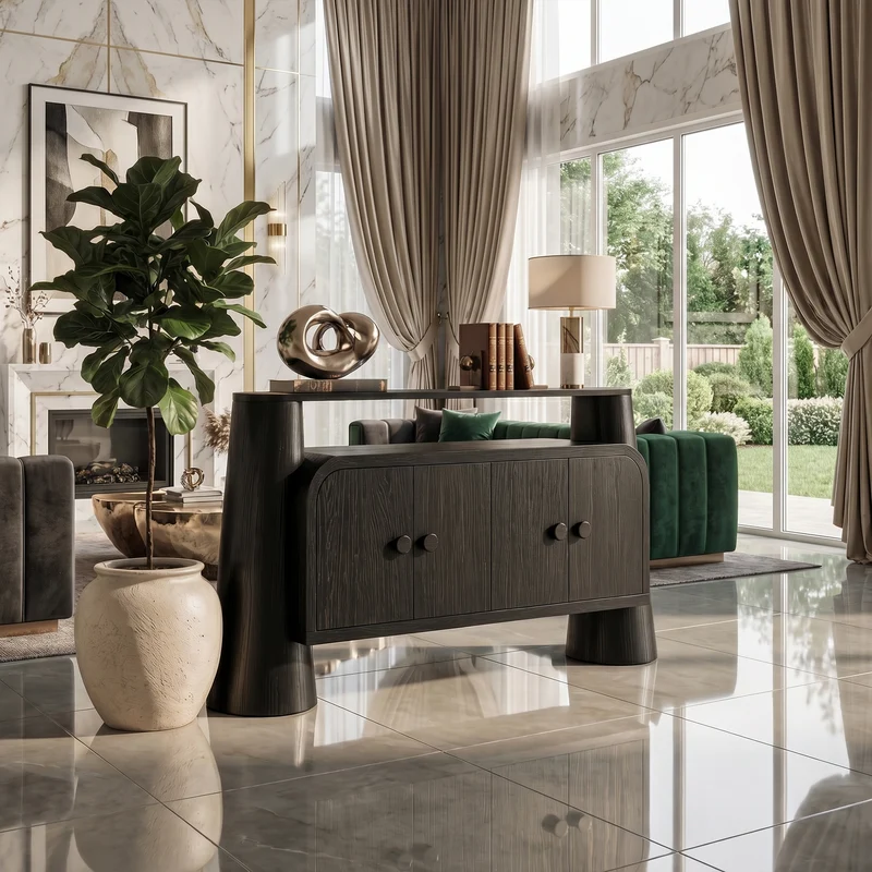 Spry Interior Minimalist Modern Storage Cabinet, Solid Wood Sideboard Credenza with Shelves for Living Room, Bedroom, SINLKISC513
