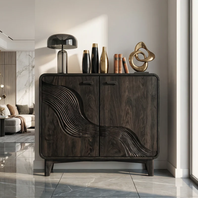 Spry Interior Mid-Century Sculptural Storage Cabinet, Solid Wood Sideboard Buffet Credenza for Living Room, Dining Room, SINLKISC512
