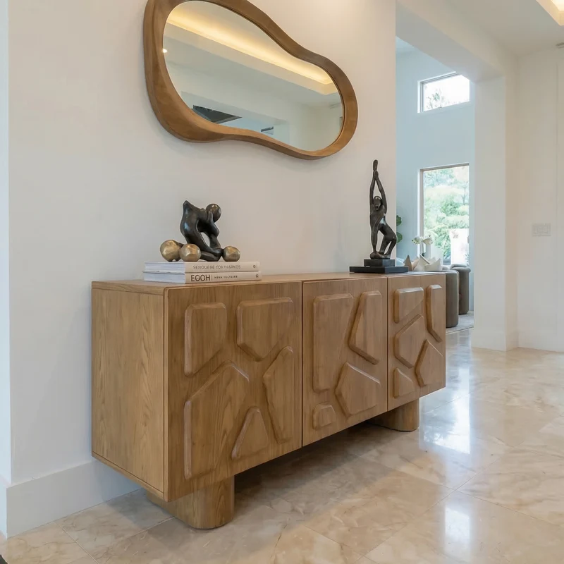 Spry Interior Minimalist Solid Wood Storage Cabinet, Modern Clean Structured Sideboard Credenza for Living Room, Hallway, SINLKISC509